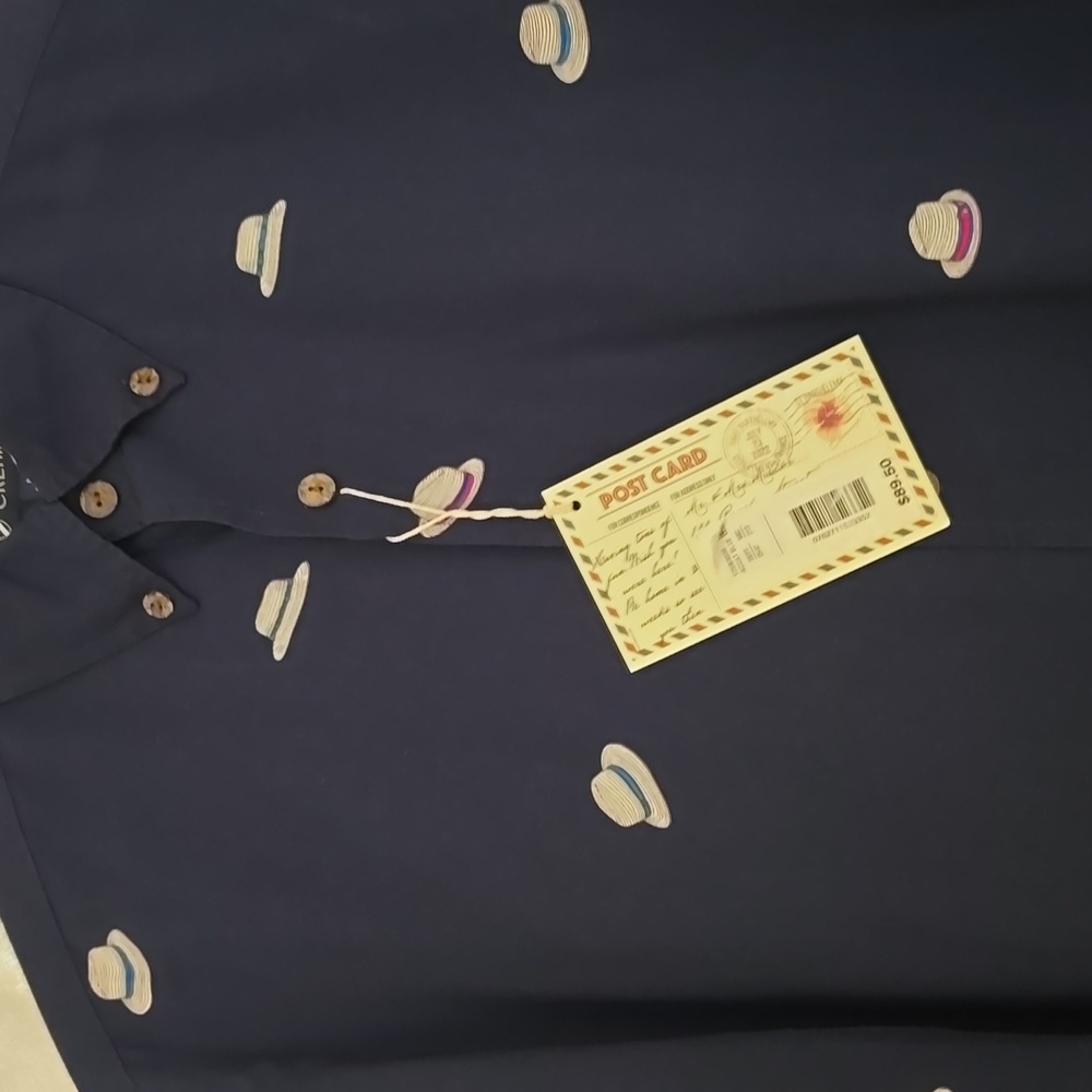Cremieux Blue Hat Motif Mens long sleeve shirt Fedora New M St Barts Cruise Hot - Picture 6 of 8